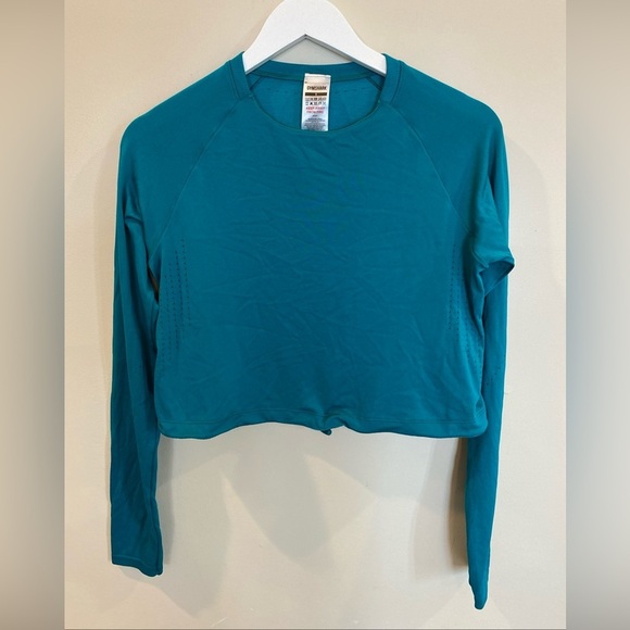 GymShark Sweat Seamless Long Sleeve Crop Small Teal Green - Picture 1 of 6